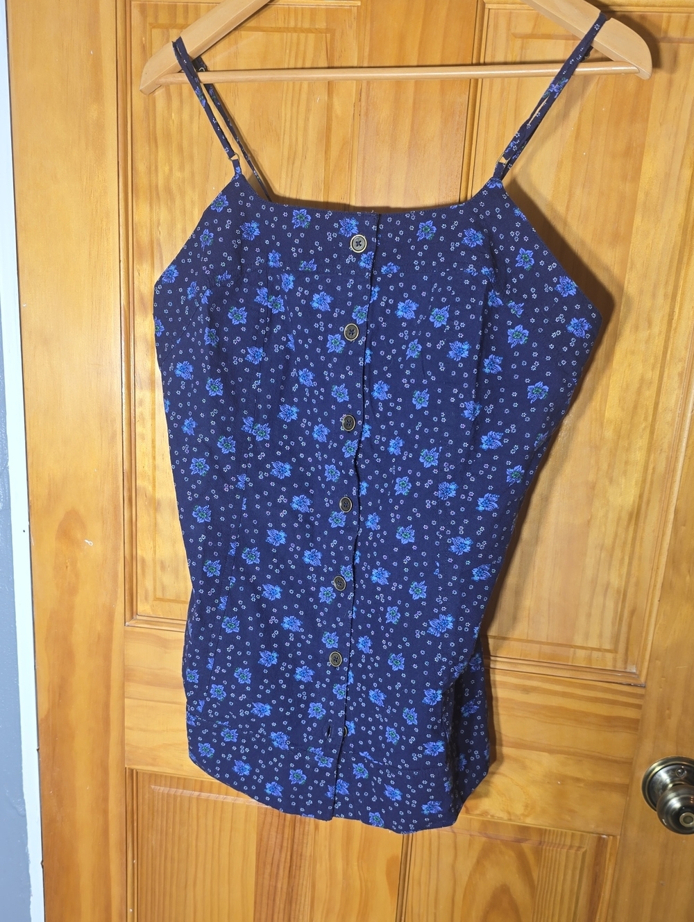 Free People Navy Blue Floral Button-Front Cami Top